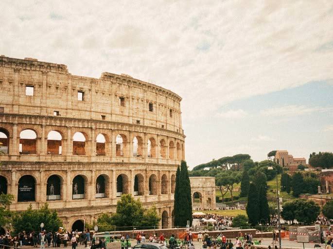 The Colosseum from below, with a construction crane beside it