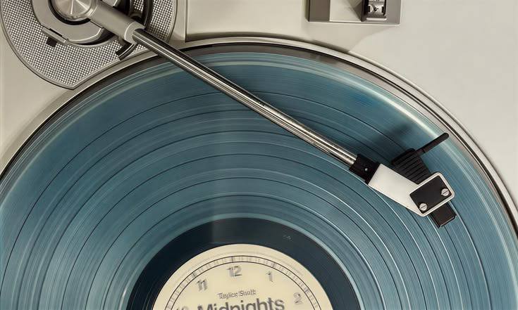 A vinyl record spinning on a turntable